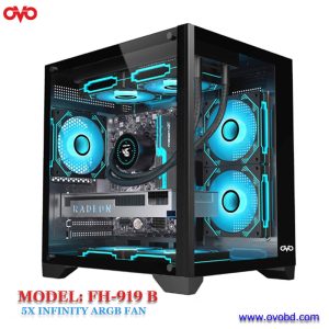 9. OVO FH919-B 5X-ARGB INFINITY FAN ICE CUBE BUTTON CONTROL GAMING CASE-BLACK