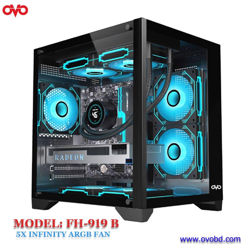 9. OVO FH919-B 5X-ARGB INFINITY FAN ICE CUBE BUTTON CONTROL GAMING CASE-BLACK