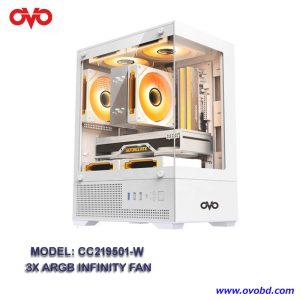 3. OVO CC219501-W 3X-ARGB INFINITY FAN ICE CUBE BUTTON CONTROL GAMING CASE-WHITE