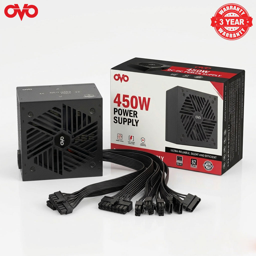 OVO NEO Q45O Watt 82⁺ Plus Efficiency Power Supply Black, Warranty 3-Year's - Image 2