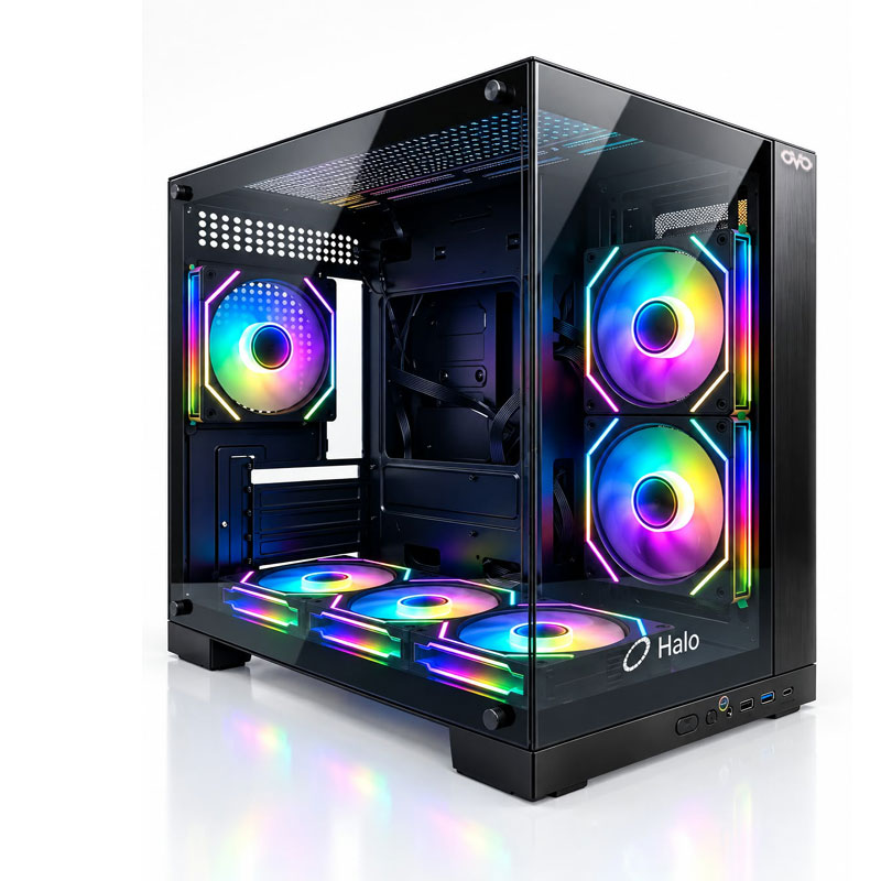 OVO Ice Cube HALO Tower Black ATX Gaming Desktop Case